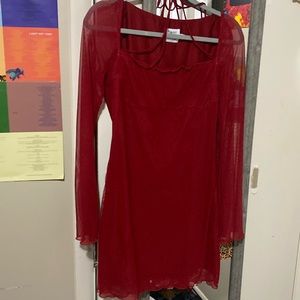 Bilbao Long Sleeve Mini Dress Burgundy